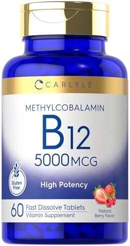 Carlyle Methylcobalamin Vitamin B12 5000mcg | 60 Fast Dissolve Tablets | for Adults | Vegetarian, Non-GMO & Gluten Free Supplement Carlyle