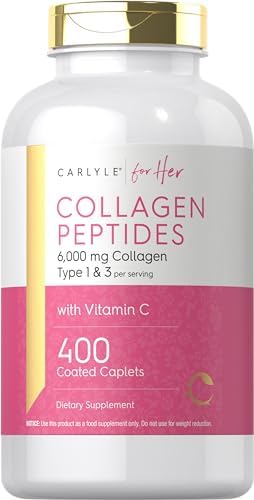 Carlyle Collagen Peptides 6000mg | 400 Caplets | with Vitamin C | Type 1 and 3 | Non-GMO, Gluten Free, Grass Fed Supplement Carlyle