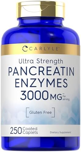 Carlyle Pancreatin Digestive Enzymes | 3000mg | 250 Caplets | Non-GMO, Gluten Free | High Potency Formula Carlyle