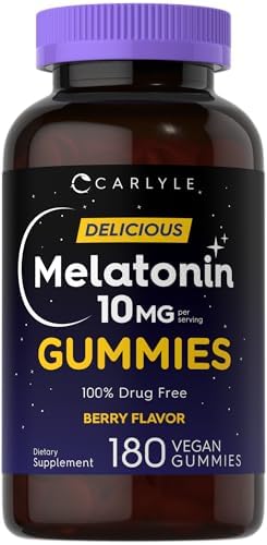 Carlyle Melatonin Gummies 10mg | 180 Count | Adult Drug Free Aid | Berry Flavor | Vegan, Non-GMO, Gluten Free Supplement Carlyle