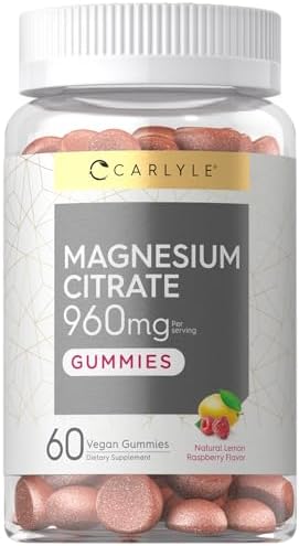 Carlyle Magnesium Citrate Gummies | 960mg | 60 Vegan Gummies | Vegan, Non-GMO, and Gluten Free Formula | Lemon Raspberry Flavor Carlyle