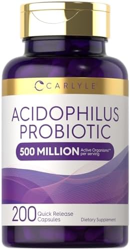 Carlyle Acidophilus Probiotic Capsules for Women and Men | 500 Million CFU | 200 Pills | Lactobacillus Supplement | Non-GMO and Gluten Free Carlyle