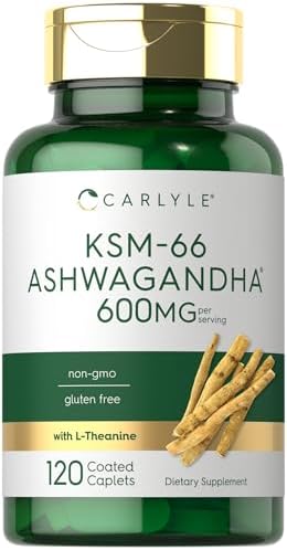 Carlyle KSM-66 Ashwagandha 600mg | 120 Caplets | Extract Supplement with L-Theanine | Vegan, Non-GMO, Gluten Free Carlyle