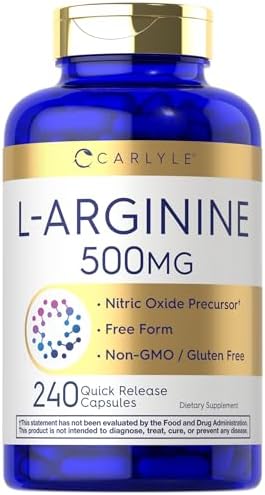 Carlyle L-Arginine 500mg Capsules | 240 Count | Free Form | Non-GMO & Gluten Free Supplement Carlyle