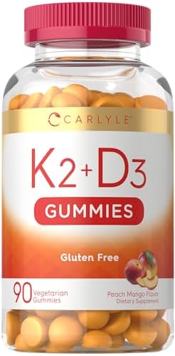 Carlyle Vitamin D3 K2 Gummies | 90 Count | 5,000 IU of D3 + 100 mcg MK7 | Vegetarian, Non-GMO, and Gluten Free Vitamin Supplement Carlyle