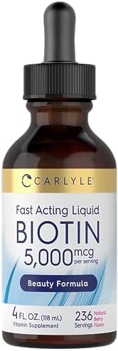 Carlyle Biotin Liquid Drops 5000mcg | 4 fl oz | Berry Flavor | Vegetarian, Non-GMO & Gluten Free Supplement Carlyle