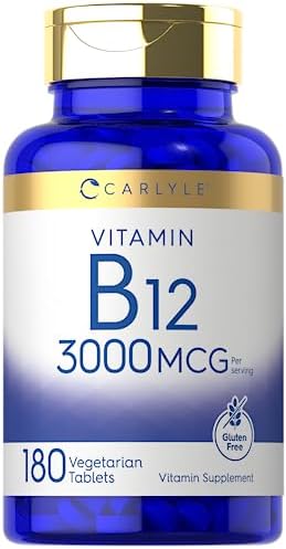 Carlyle B12 Vitamin 3000 mcg | 180 Tablets | Vegetarian Supplement | Non-GMO & Gluten Free Carlyle