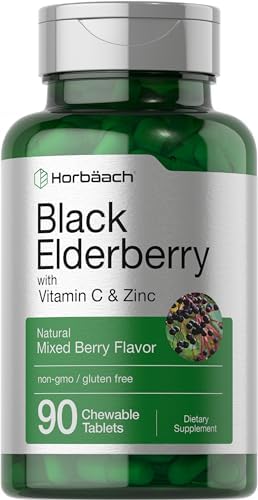 Horbaach Sambucus Elderberry, Vitamin C and Zinc Chewable Tablets | 90 Count | Immune Support Complex | Vegetarian, Non-GMO, and Gluten Free Supplement Horbäach