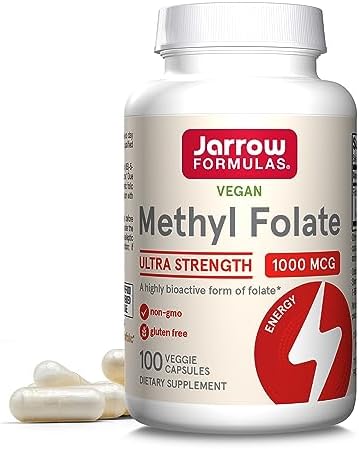 Jarrow Formulas® Methyl Folate 1000 mcg, Dietary Supplement, Methyl Folate for Cellular Energy Support, 100 Veggie Capsules, 100 Day Supply Jarrow Formulas