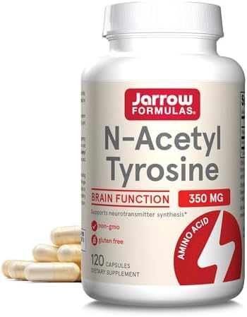 Jarrow Formulas N-Acetyl Tyrosine 350 mg, Brain Support Supplement, Dietary Supplement, Contains Vitamin B6 for Amino Acid Metabolism, 120 Capsules, 120 Day Supply Jarrow Formulas