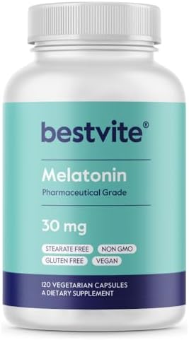 BESTVITE Melatonin 30mg (120 Vegetarian Capsules) - No Stearates - Vegan - Non GMO - Gluten Free - High Dose Melatonin Bestvite