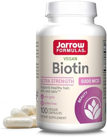 Jarrow Formulas Biotin Ultra Strength 5000 mcg, Dietary Supplement, Hair, Skin, and Nails Support, 100 Veggie Capsules, Up to 100 Day Supply Jarrow Formulas