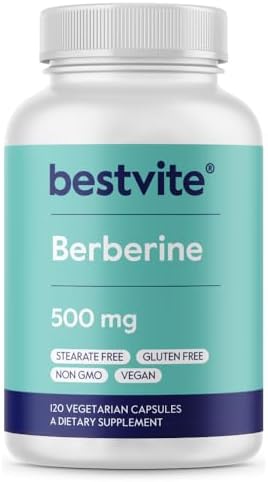 BESTVITE Berberine 500mg (120 Vegetarian Capsules) - No Fillers - No Stearates - No Flow Agents - Vegan - Gluten Free - Non GMO Bestvite