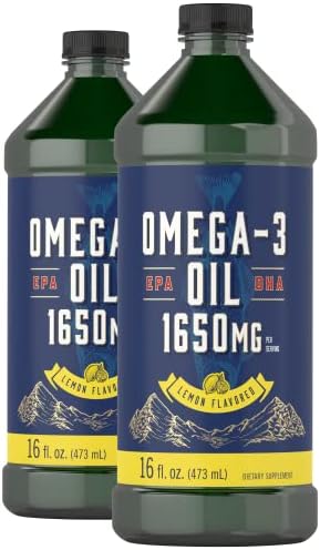 Carlyle Omega 3 Fish Oil Liquid | 1650mg | 32 fl oz (2 x 16oz Bottles) | Lemon Flavor | Non-GMO & Gluten Free Supplement Carlyle