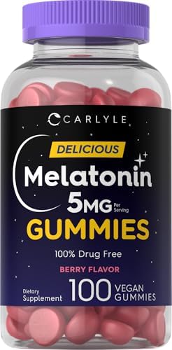 Carlyle Melatonin 5mg Gummies | 100 Count | Berry Flavor | 100% Drug Free | Non-GMO, Gluten Free Supplement Carlyle