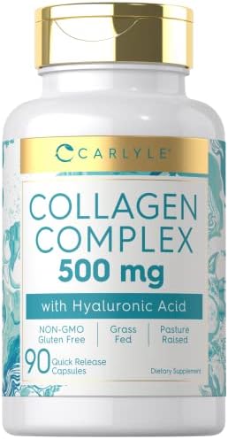 Carlyle Collagen Pills with Hyaluronic Acid 500mg | 90 Capsules | Hydrolyzed Collagen Supplement | Non-GMO, Gluten Free Carlyle