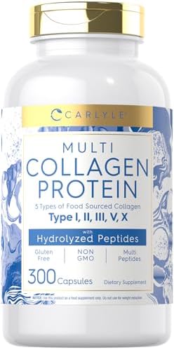 Carlyle Multi Collagen Protein Capsules 2000mg | 300 Count | Type I, II, III, V, X | Collagen Peptide Pills | Keto & Paleo Friendly, Gluten Free, Non-GMO Supplement Carlyle