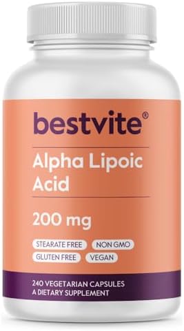 BESTVITE Alpha Lipoic Acid 200mg (per Capsule) (240 Vegetarian Capsules) - No Stearates - Vegan - Gluten Free - Non GMO Bestvite