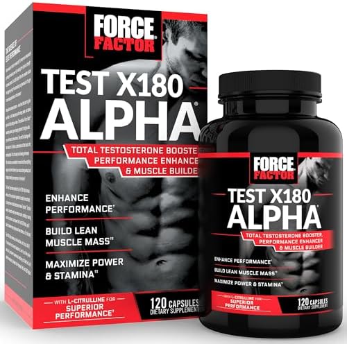 Force Factor Test X180 Alpha Testosterone Booster for Men, Testosterone Supplement with Patented Fenugreek & L-Citrulline to Promote Lean Muscle, Strength, Energy, Power & Performance, 120 Capsules Force Factor