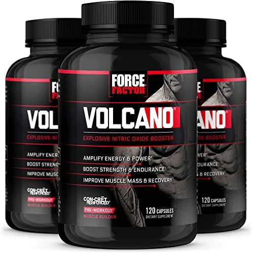 FORCE FACTOR Volcano Pre Workout Nitric Oxide Booster Supplement for Men with Creatine and L-Citrulline to Help Boost Nitric Oxide, Energy, Build Muscle & Improve Blood Flow, 120 Count(Pack of 3) Force Factor