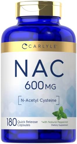 Carlyle NAC N-Acetyl Cysteine 600mg | 180 Capsules | with Peppermint | Free Form Supplement | Non-GMO, Gluten Free Carlyle