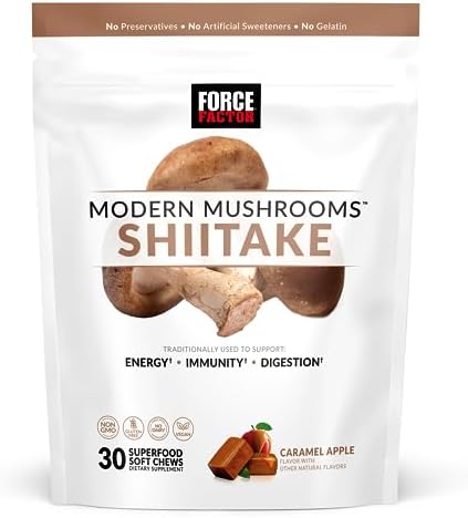 FORCE FACTOR Modern Mushrooms Soft Chews, Shiitake Mushrooms Supplement to Support Energy, Immunity, and Digestive Health, Antioxidants Supplement, Delicious Caramel Apple Flavor, 30 Soft Chews Force Factor