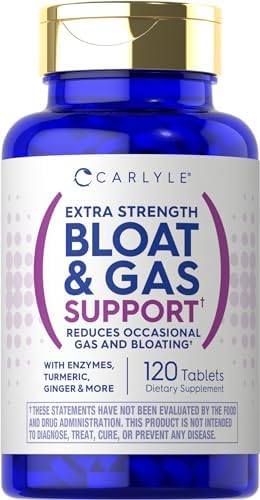 Carlyle Bloat & Gas Support for Men & Women | 120 Tablets | Extra Strength Pills | Supplement with Enzymes, Turmeric, Ginger & More | Non-GMO & Vegetarian Formula Carlyle