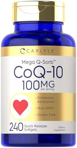 Carlyle CoQ10 100mg | 240 Softgels | Mega Q-Sorb Coenzyme Q-10 | with Black Pepper Extract | Non-GMO, Gluten Free Supplement Carlyle