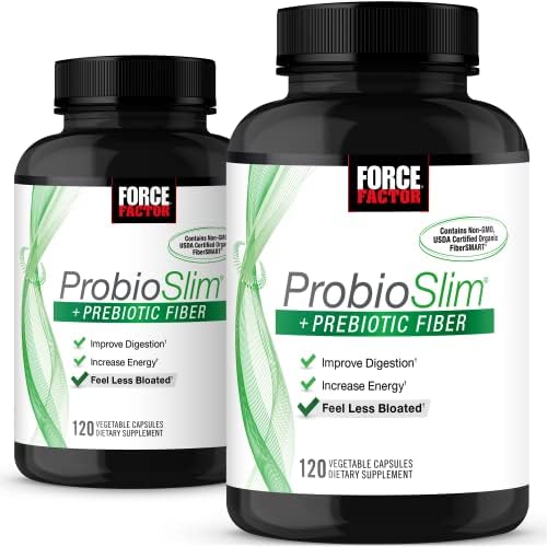 Force Factor ProbioSlim + Prebiotic Fiber, Metabolism Booster for Women & Men, Digestive Health Support, Green Tea Extract and Psyllium Husk Fiber, 120 Count (Pack of 2) Force Factor