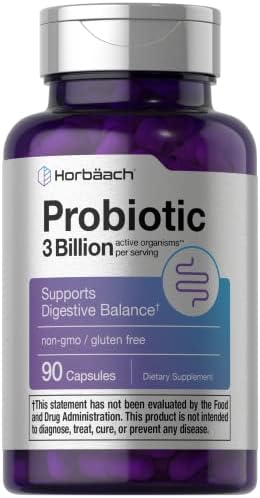 Horbäach Probiotic for Women & Men's Digestive Health | 3 Billion CFU | 90 Capsules | Non-GMO & Gluten Free Horbäach