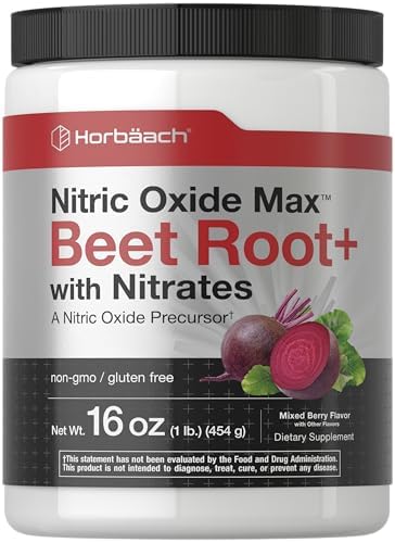 Horbäach Nitric Oxide Beet Root Powder | 16 oz (454g) | Mixed Berry Flavor | with Nitrates | Vegan, Non-GMO, and Gluten Free Supplement Horbäach