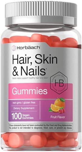 Horbäach Hair Skin and Nails Gummies | 100 Count | with Biotin | Fruit Flavored Vitamins | Non-GMO, Gluten Free Supplement Horbäach