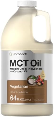 Horbäach MCT Oil 64 oz | 100% Pure | Blends with Coffee, Tea, Juice and Liquids | Value Size Unflavored Formula | Keto, Vegetarian, Non-GMO, and Gluten Free Horbäach