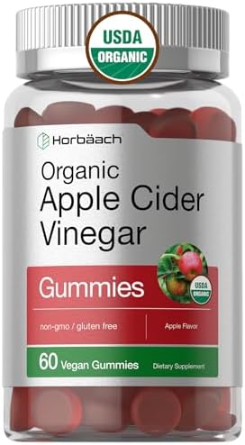 Horbäach Organic Apple Cider Vinegar Gummies | 60 Gummies | Vegan, Non-GMO & Gluten-Free Supplement | USDA Organic ACV | Apple Flavor Horbäach