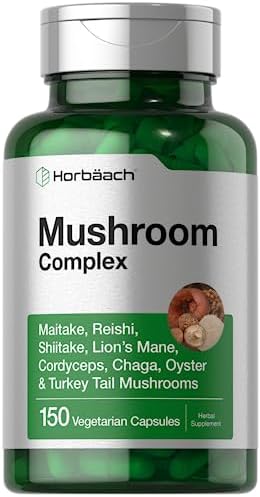 Horbäach Mushroom Complex Capsules | 150 Count | Non-GMO & Gluten Free Supplement | Reishi, Chaga, Lions Mane, Cordyceps, Maitake, Shiitake, Oyster and Turkey Horbäach