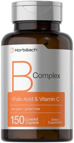 Horbäach B-Complex | 150 Caplets | Plus Folic Acid & Vitamin C | Non-GMO & Gluten Free Supplement for Men and Women Horbäach