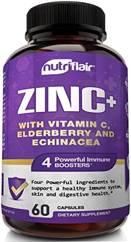 NutriFlair Zinc 50mg - with Vitamin C, Elderberry, Echinacea Purpurea Extract, Zinc Oxide - Compare with picolinate, Citrate, Oxide - Complete Immune Support Formula Pills with 4 Immune Defense NutriFlair