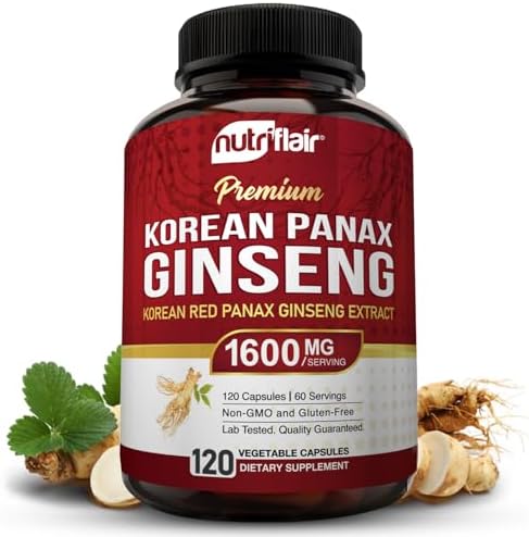 NutriFlair Korean Red Panax Ginseng 1600mg, 120 Vegan Capsules - 5% Ginsenosides NutriFlair