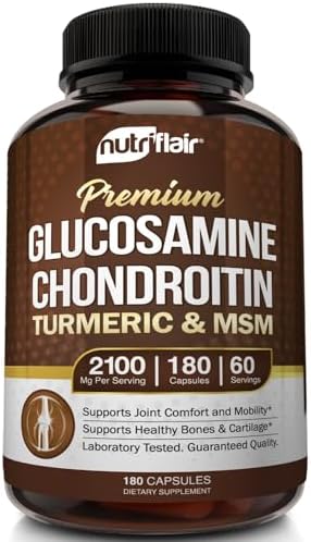 NutriFlair Glucosamine Chondroitin Turmeric MSM Boswellia, 180 Capsules - Joint Comfort Supplement - Natural & Non-GMO - Antioxidant Pills - Supports Back, Knees, Hands, Joints, Cartilage NutriFlair