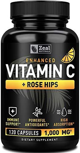 Vitamin C 1000mg with Rosehips (120 Capsules | 1000mg) Pure Vitamin C Capsules - Ascorbic Acid + Rose Hips for Powerful Immune System Support - High Dose Vitamin C for Adults Immune Support Vitamins Zeal Naturals