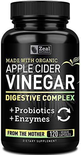 Organic Apple Cider Vinegar Capsules + Digestive Enzymes & Probiotics (1500mg | 120 Capsules) Raw Apple Cider Vinegar Pills & Fiber Supplement for Gut Health, Immune Support, Digestion & Detox Cleanse Zeal Naturals