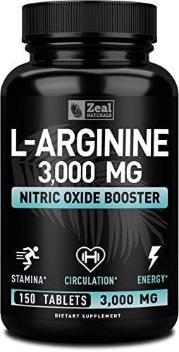 Zeal Naturals L Arginine 3000mg Capsules (150 Tablets | 1000mg) Maximum Dose L-Arginine Nitric Oxide Supplement for Supporting Muscle Growth, Vascular Function and Energy - Nitric Oxide Booster Zeal Naturals