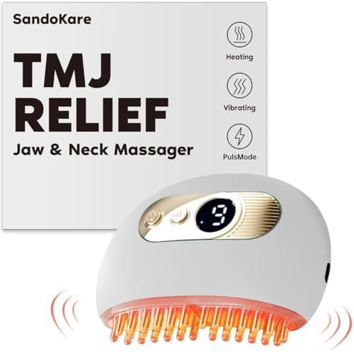 SandoKare TMJ Relief Products Jaw, TMJ Relief Massager, Vibration and Heating, Ergonomic Multi-Needle Design TMJ Massage Tool, Effective Jaw & Neck Pain, Grinding and Clenching Teeth Relief, White Zaybuon