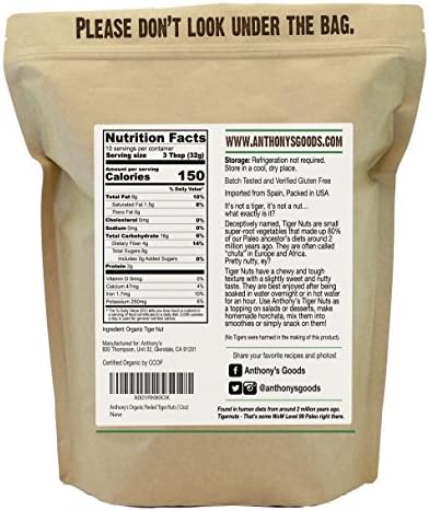 Anthony's Organic Peeled Tiger Nuts, 12 oz, Raw, Gluten Free, Non GMO, Paleo Friendly Anthony's