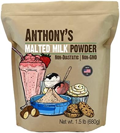 Anthony's Malted Milk Powder 1.5lb, For Ice Cream, Milk Shakes, and Baking, Non GMO, Made in USA Anthony's