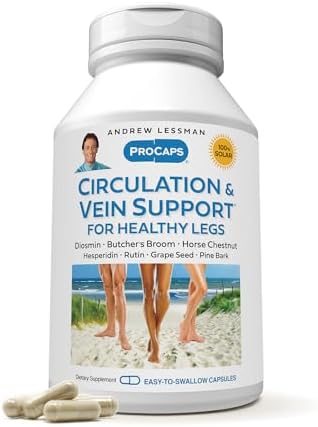 ANDREW LESSMAN Circulation, Vein Support for Healthy Legs 30 Capsules - High Bioactivity Diosmin, Butcher's Broom, Visibly Reduces Swelling and Discomfort in Feet, Ankles, Calves, Legs Andrew Lessman