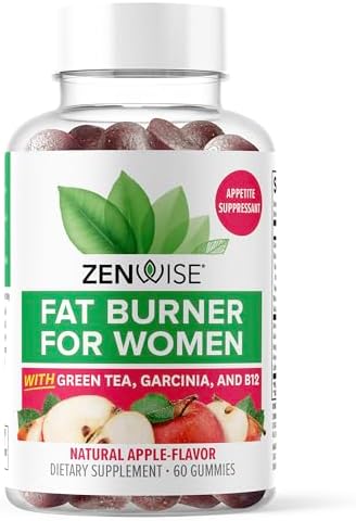 Zenwise Health Fat Burner Gummies - Appetite Suppressant for Weight Loss with Green Tea Extract, Garcinia Cambogia & B12 for Metabolism + Green Coffee Bean & Raspberry Ketone - 60ct Apple Gummies Zenwise Health