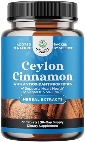 Organic Ceylon Cinnamon Tablets 1000mg - Organic Ceylon Cinnamon Powder Memory Supplement for Brain Support - Non GMO Pills for Heart Health and Immune System Booster Natures Craft