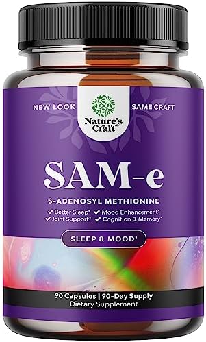 Pure SAM E Supplement 400mg - Nootropic SAM E 400mg Per Serving for Memory & Brain Support, Joint & Liver Health - Natural S-adenosylmethionine for Mood Balance - 90 Capsules Natures Craft