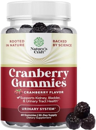 Natural Cranberry Gummies for Women and Men - Extra Strength Delicious Antioxidant Cranberry Chews for Urinary Tract Health Kidney Support Bladder & Immune Health - Vegan Gluten & Gelatin Free Natures Craft